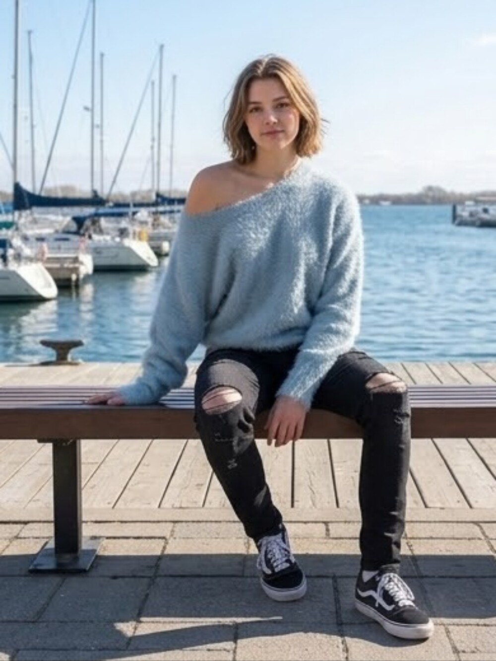 if it were me Dusty Green Fuzzy Oversized Sweater L